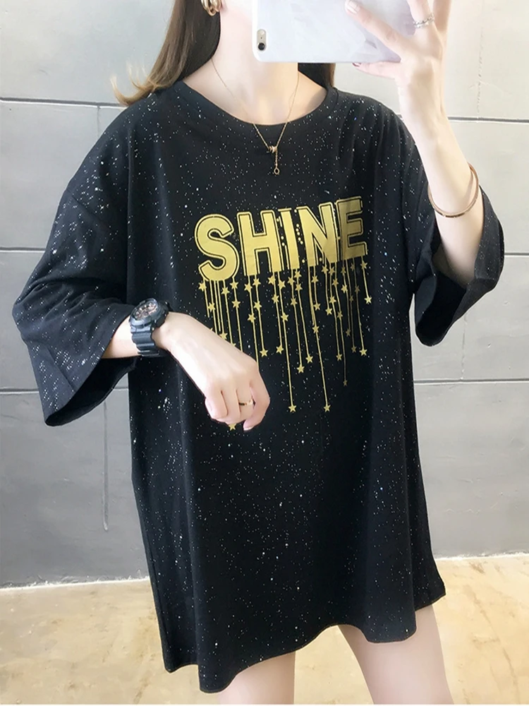 

Women's T-shirt with round neck and five sleeves, casual loose printing, plus size Joker, summer fashion, new style,