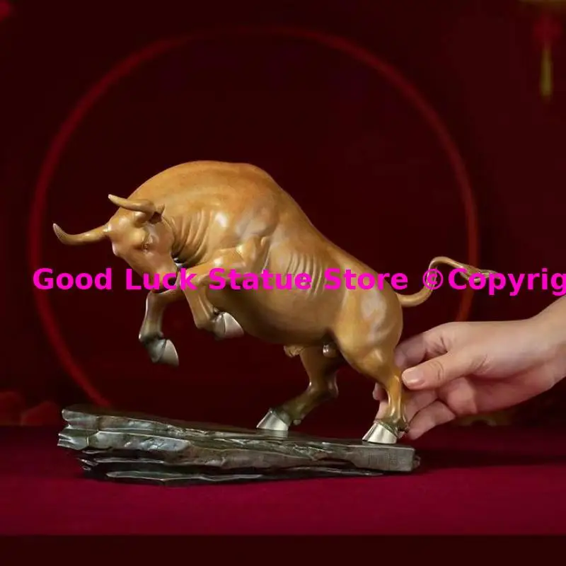 Lucky Stock market Wealth bull TOP ART BEST Business gift TOP decoration COPPER Sculpture HOME Room OFFICE BAR CLUB decor