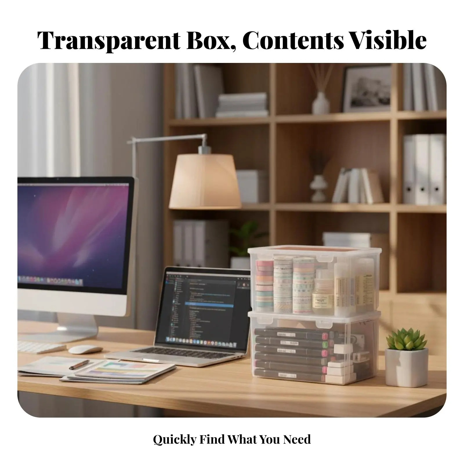 

Clear letter-size Paper Box Transparent Desktop Organizer Stackable Design Large Capacity for Students, Classroom