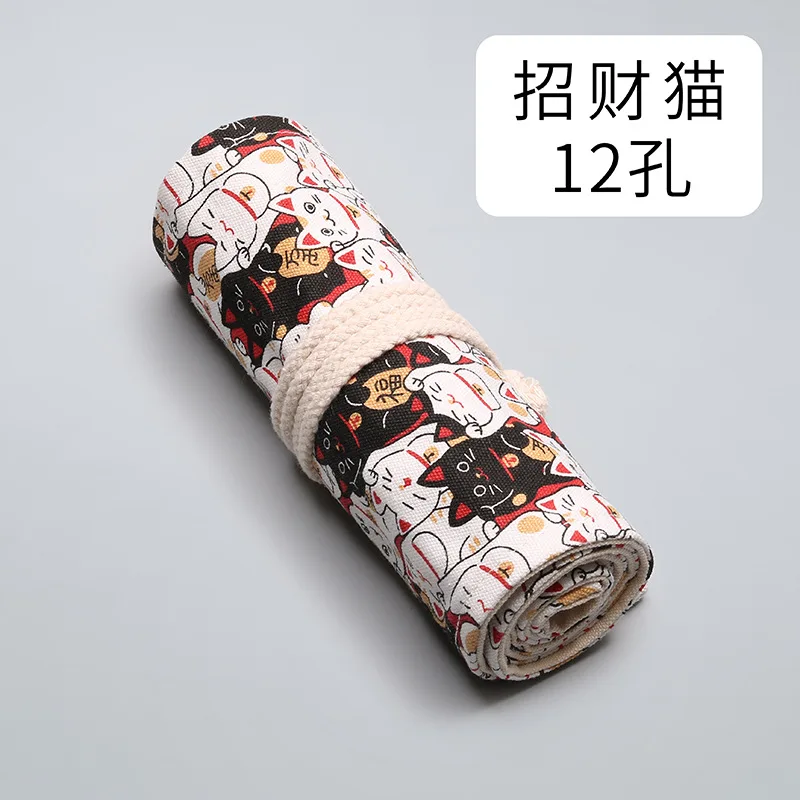 12/24/48/72 ثقوب لطيف محظوظ القط قماش نشمر مقلمة طلاب المدارس لوازم فرشاة القلم حقيبة مقلمة القرطاسية