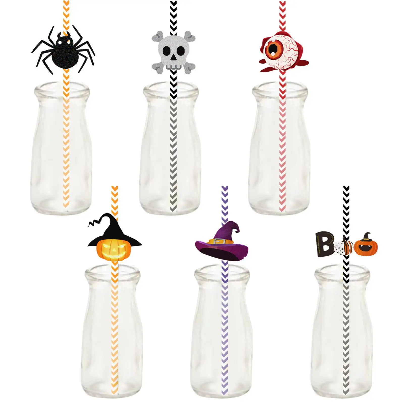 Colorful Paper Straws Halloween 24 Pack Horror Theme Party Supplies Funny Drinking Straws for Family Carnival Bar Accessories