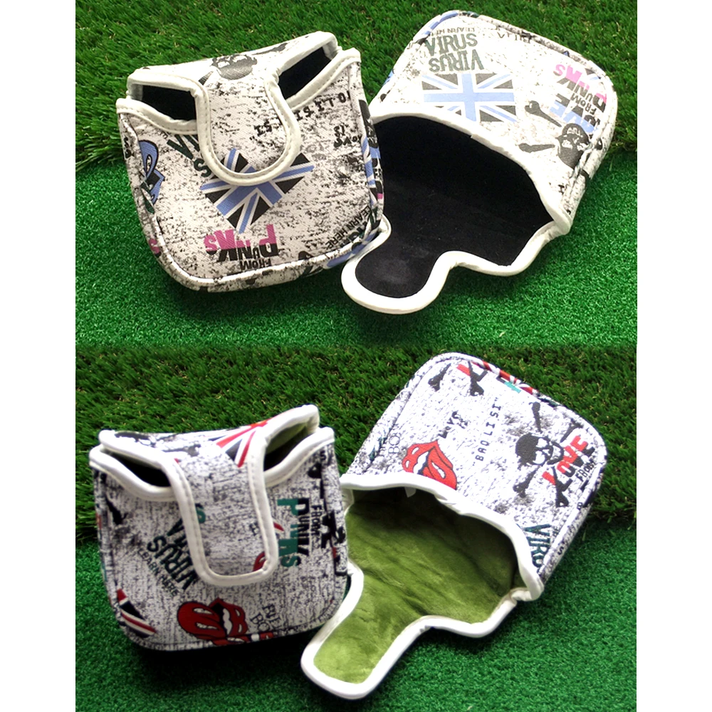 Waterproof golf mallet putter headgear square graffiti pattern PU leather with magnetic buckleoodle pattern headgear