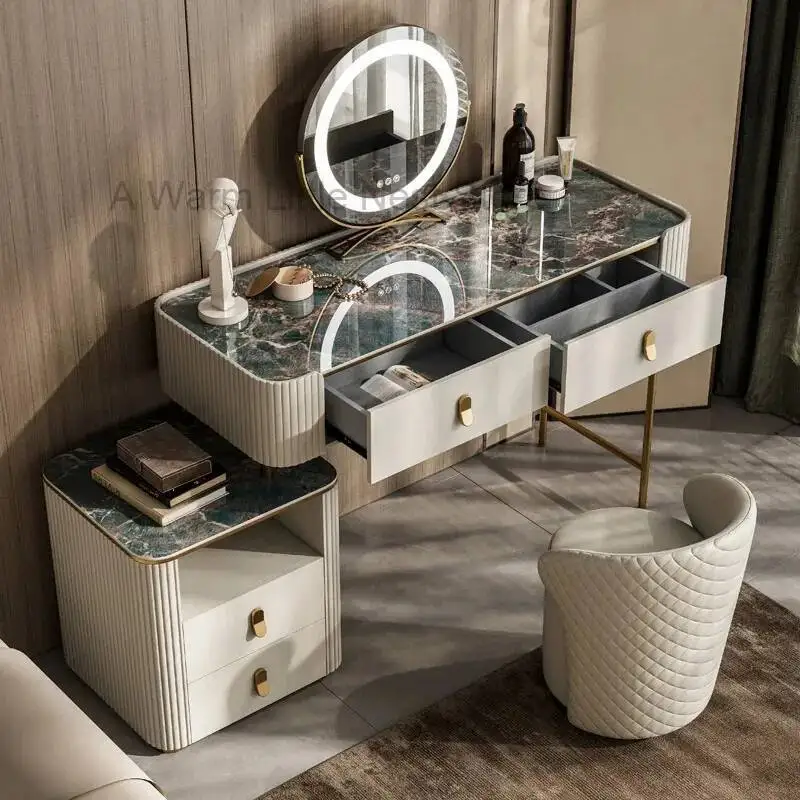 

Mirror Vanity Table Storage Organizer Modern Light Nordic Dressing Table Aesthetic Make Up Comoda Do Quarto Room Furniture