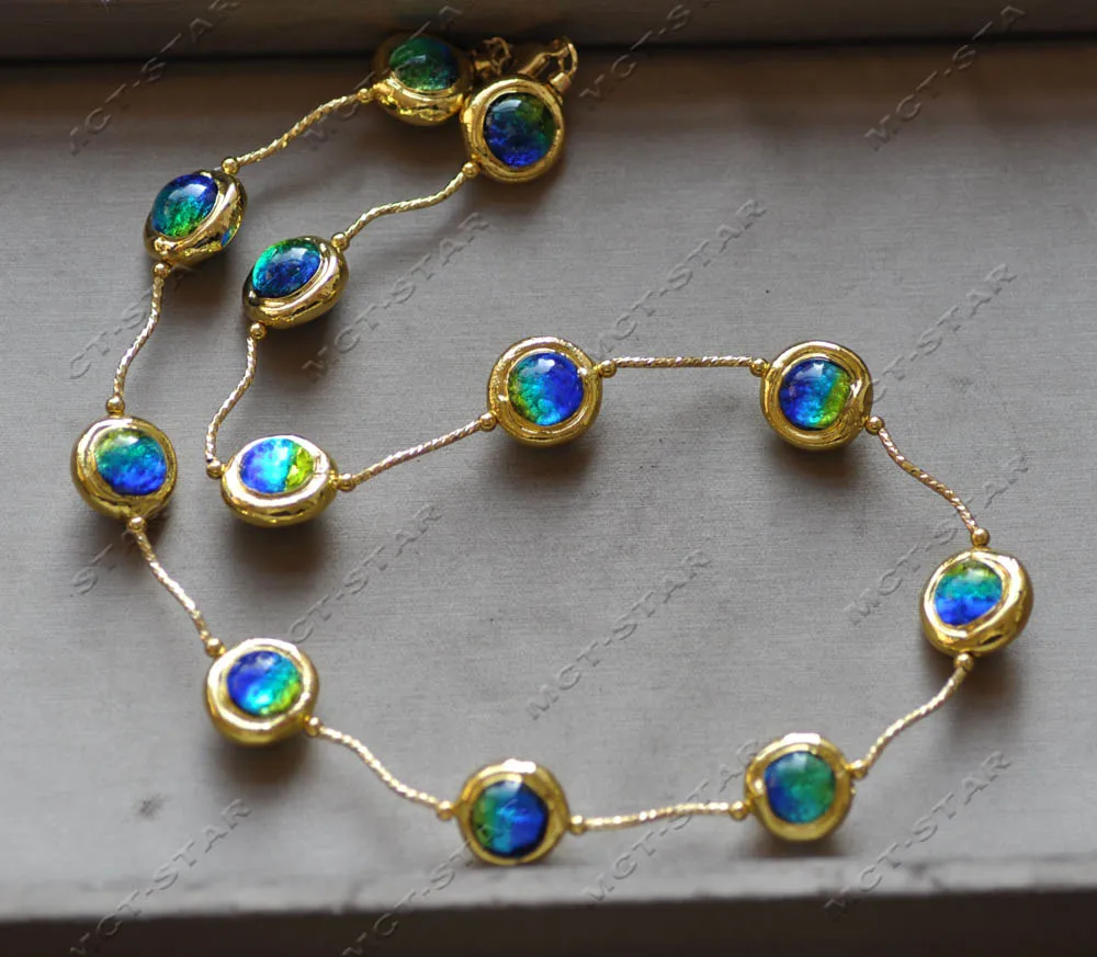 Z12922 Set Blue Green Murano Glass Gold-Plated Bead Necklace Bracelet Earring view 4