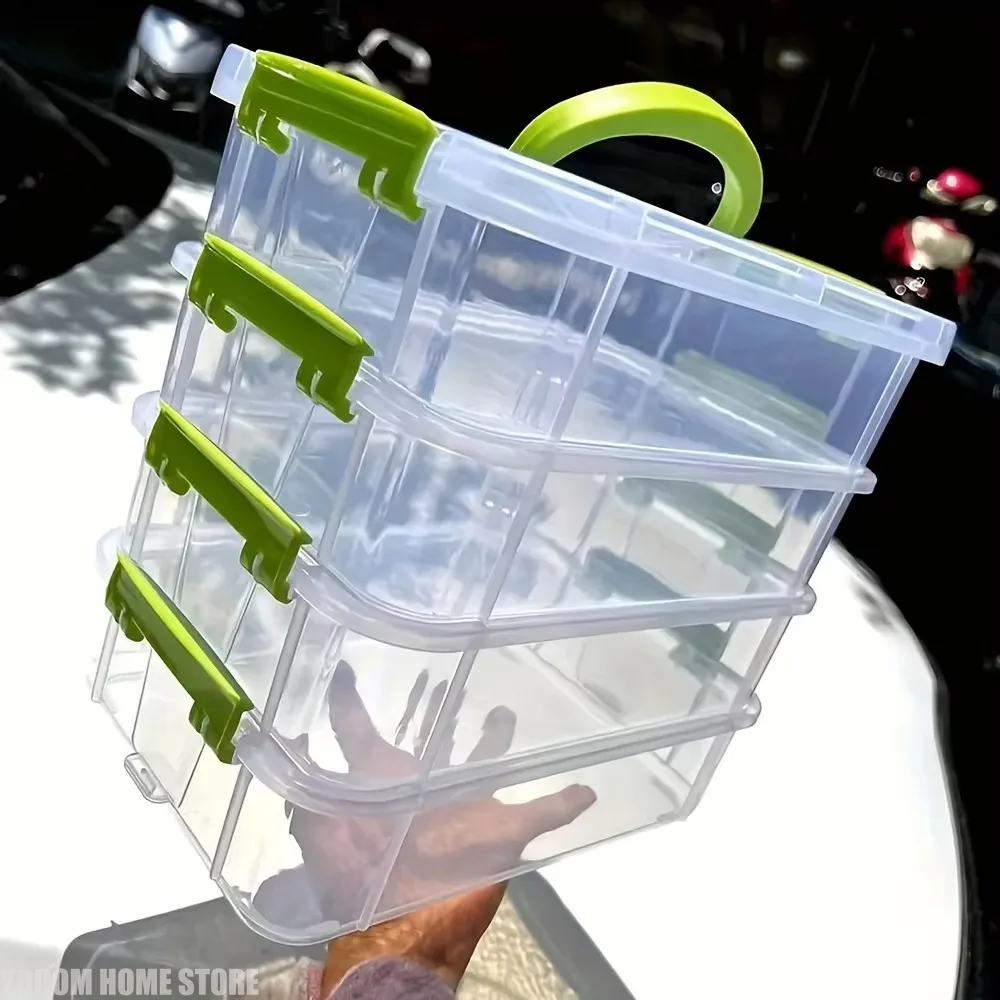 4-Tier Transparent Plastic Storage Box with Lid, Divided Drawer Modular Portable Organizer Case