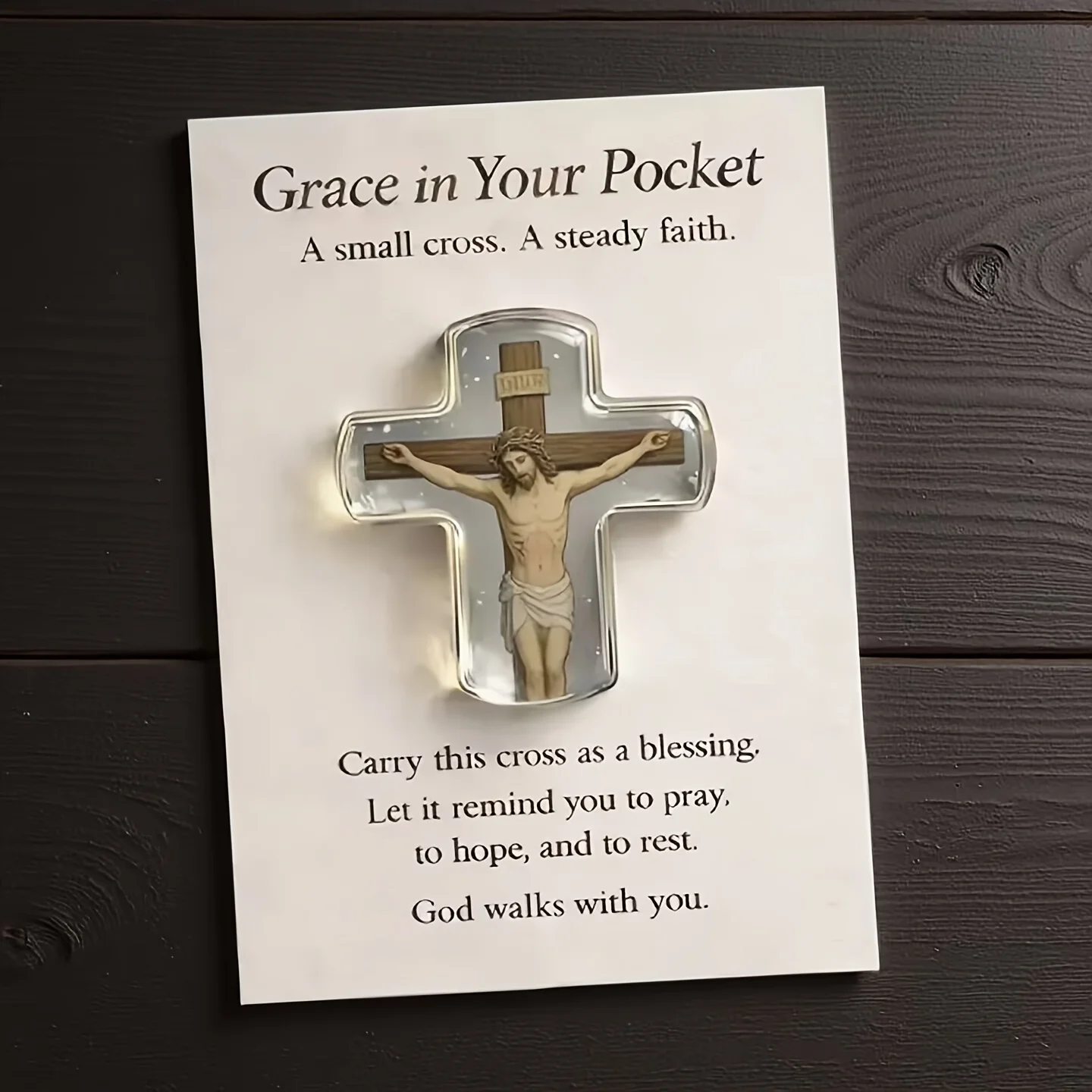 Cross Prayer Decorative Ornament 2D Jesus Cross Statue with Encouragement Greeting Card Emotional Inspirational Card Encouraging Message Hug Token God's Comfort and Sacred Companionship Prayer Cross Prayer Greeting Card Suitable for Home Decoration Room Decoration Theme Party Gift Prayer Gift