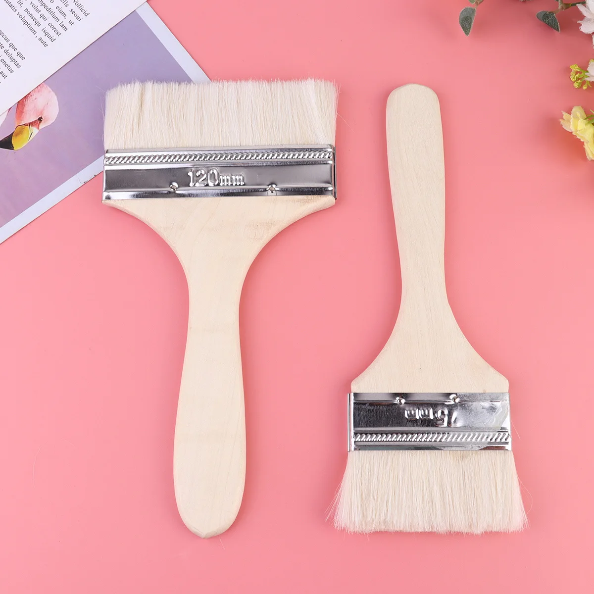 5pcs Wool Brush Set Multifunctional For Painting Baking Touchups Chip Durable Smooth Handle Easy Use Long Lasting