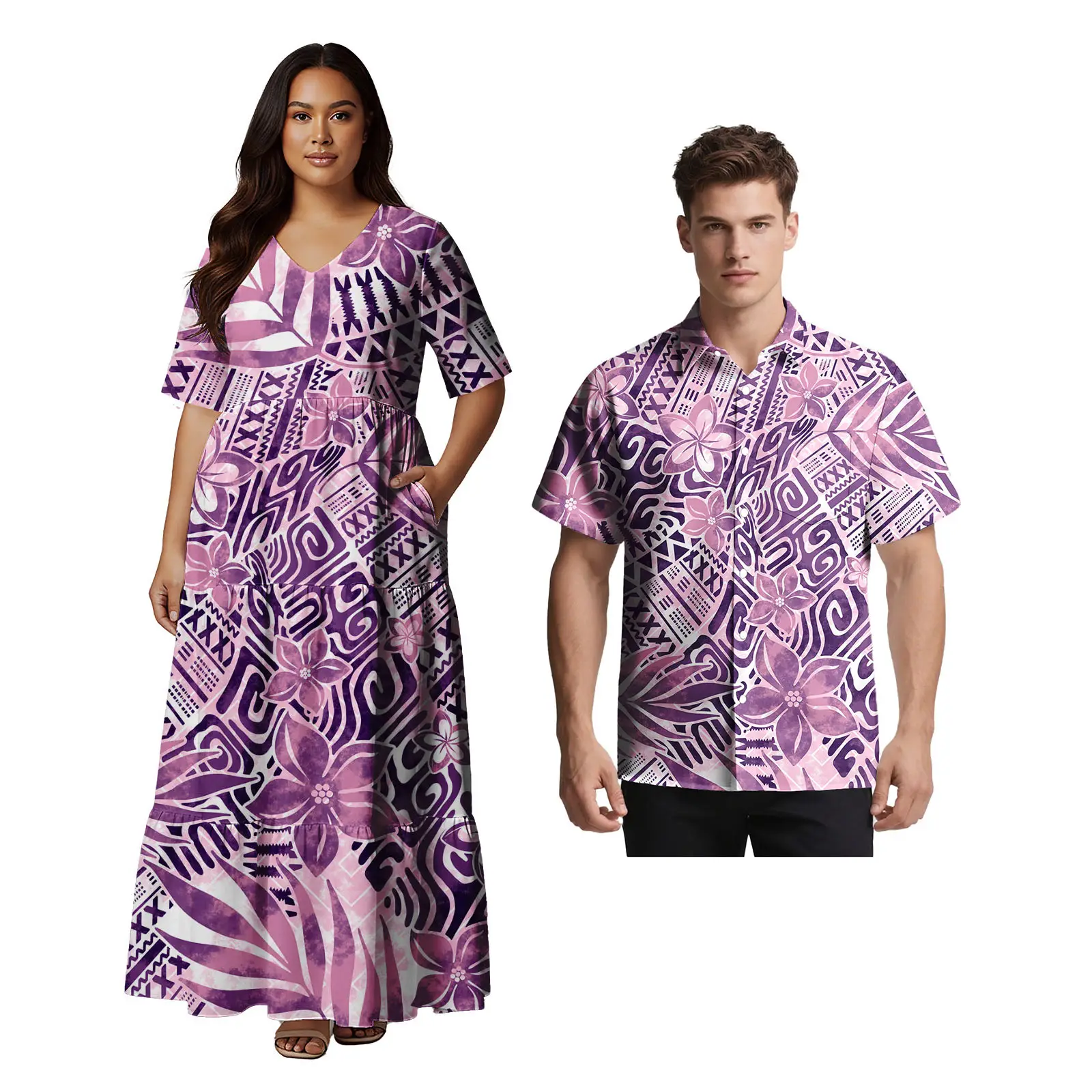 مخصص حسب الطلب ملابس مريحة ساموا التصميم الكلاسيكي فستان نسائي هاواي ألوها الرجال قميص بولينيزيا مجموعات من الأزواج