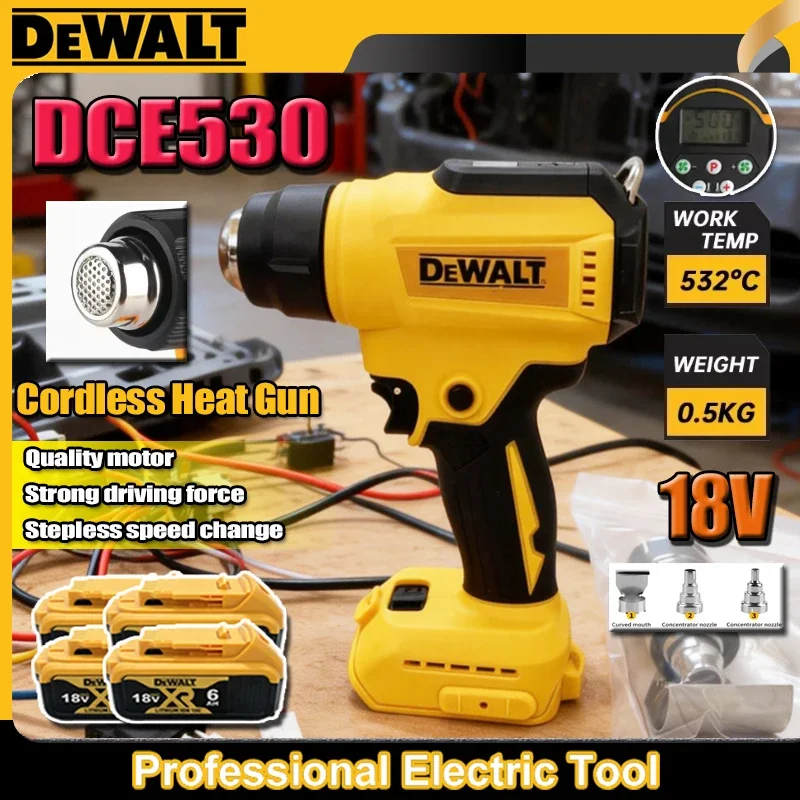 

Термофен Dewalt DCE530 300W, беспроводной, высокомощный, для сварки и термоусадочной упаковки, работает от аккумулятора Dewalt 18V.