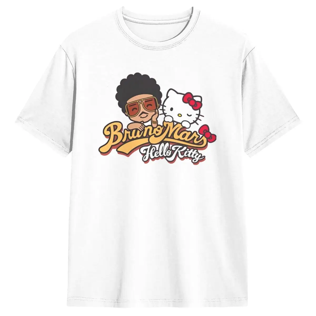 Bruno Mars Hello Kitty T-Shirt Summer Y2K Funny T Shirts Cotton Hip Hop Tee Shirt For Male Short-Sleeved Design Clothing