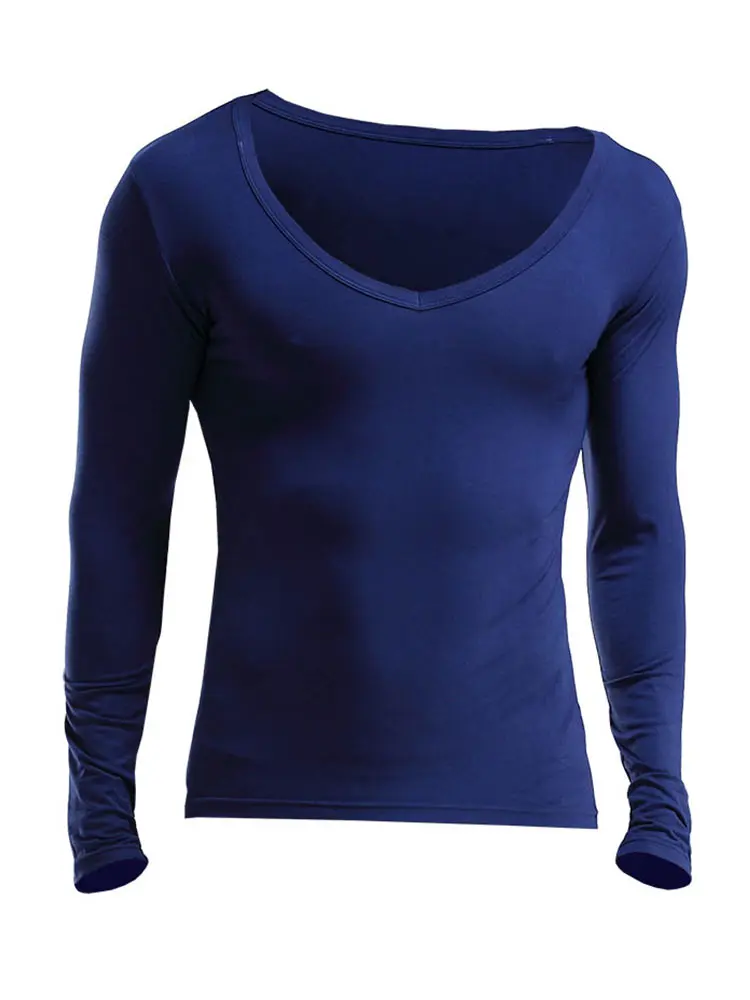 Men's Low-Neck V-Neck Thermal Autumn Shirt, Single-Piece Base Layer, Cotton Sweater, Thin Top, Underwear