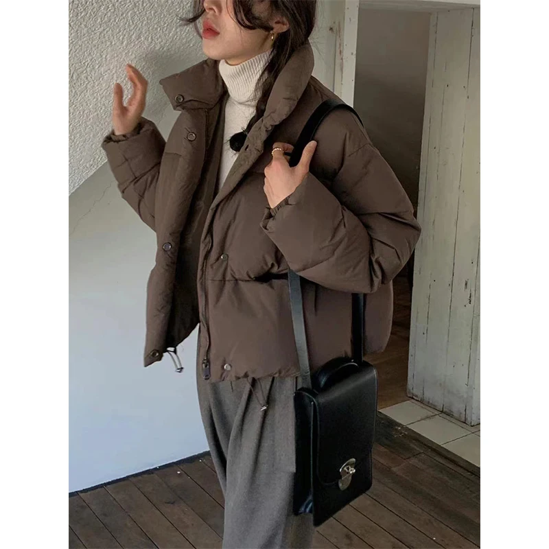 

Selfwill Street Sle ort Puffer Jaet Women's Quilted Du down Coat Stand Collar Removable Hood Warm Faionable Winter