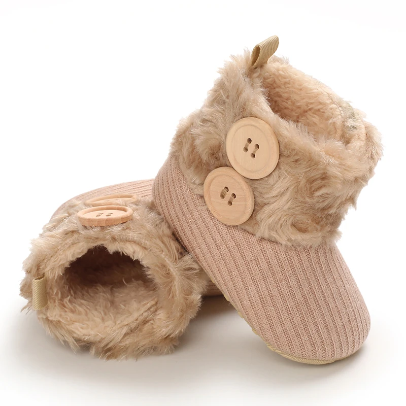 Cute Button Comfortable Baby Girl Boots Soft And Warm Indoor Walking Boots With Wool Winter