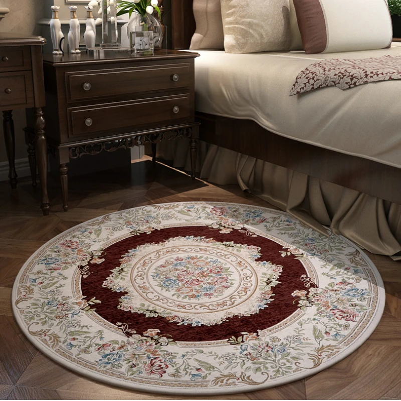 Living Room Carpet Retro Luxury Home Decoration Large Area Round Rug Comfortable Fluffy Pastoral Print No Crease Polyester Mat