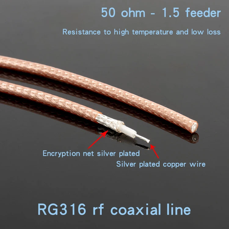 NEW RF Coaxial Cable RG316 Wire Low Loss 50Ohm 10/50/100 m Long Teflon high temperature resistant cable Pure silver plated brass