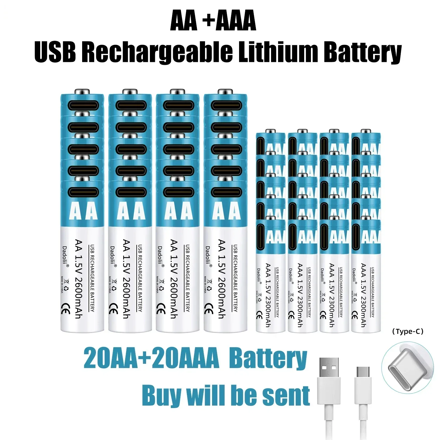 2024 AA AAA 1.5V rechargeable Battery 2600mAh rechargeable lithium ion battery AA 1.5V USB fast charging lithium ion battery