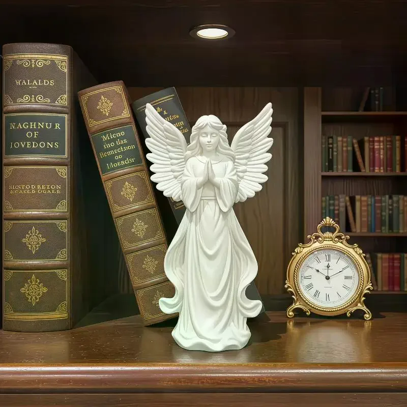 Praying Guardian Angel Statue 3D Printed White Gold Religious Figurine for Funeral Memorial Tribute Decor Souvenir