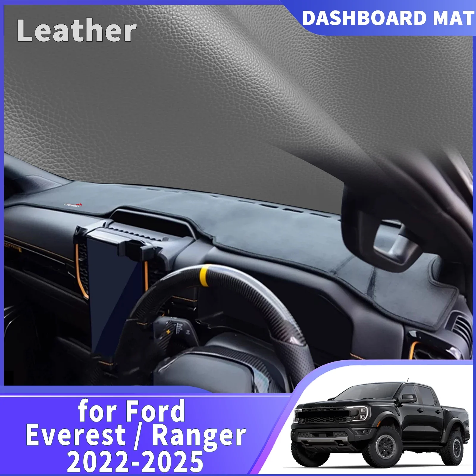 

For Ford Everest Ranger 2022-2026 Wildtrak Raptor T9 DashMat Sunshade Dashmat Dashboard Cover Pad Protective Carpet Accessories