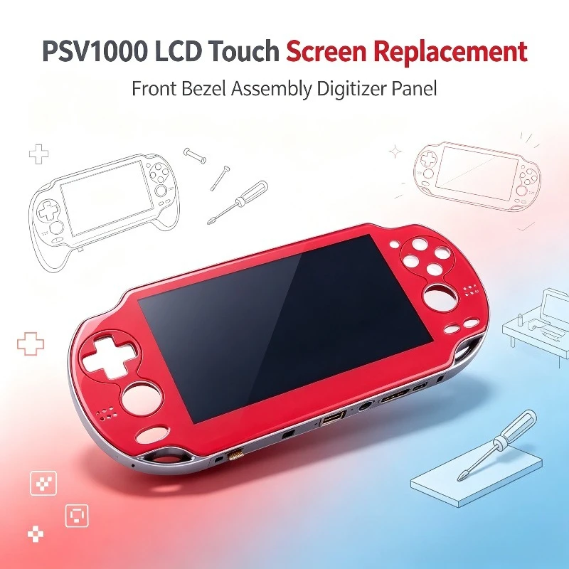 PSV1000 LCD Display Touch Screen Replacement, Front Bezel Assembly Digitizer Panel for Game Console Repair
