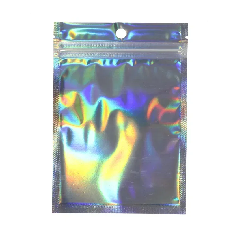 Bolsas iridiscentes con cierre de cremallera, bolsas de 100 Uds., bolsa iridiscente de plástico para cosméticos, bolsas de maquillaje holográficas, bolsa con cremallera de holograma-s