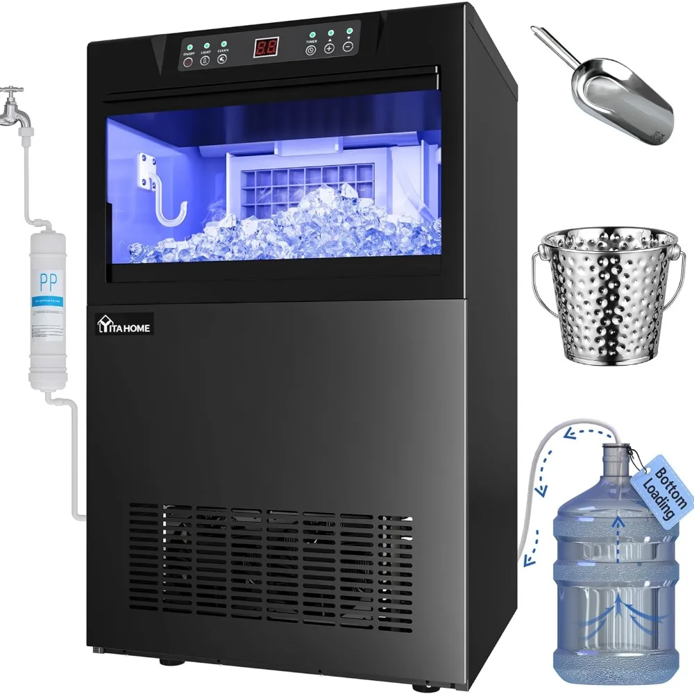 

2 Way Water Inlet Commercial Ice Maker Machine 100LBS/24H，Tap Water & Bottom Loading，33LBS Storage Bin，Under Counter Ice Machine