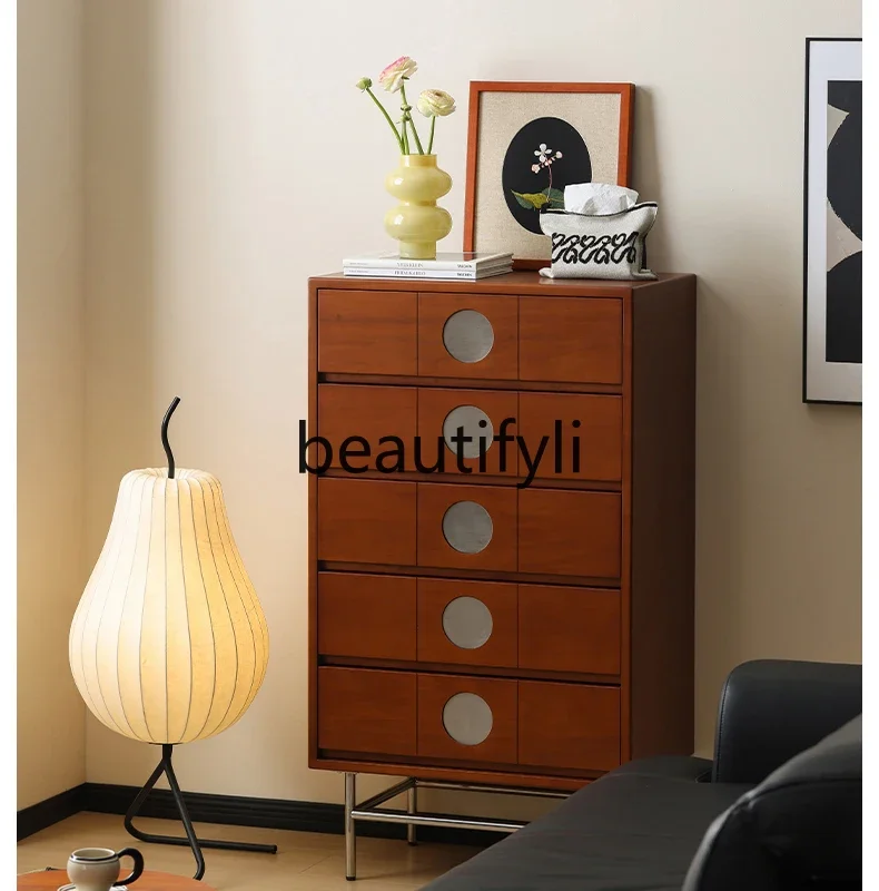 

11zRetro chest of drawers Nordic small apartment living room bedroom storage large capacity chest of drawers