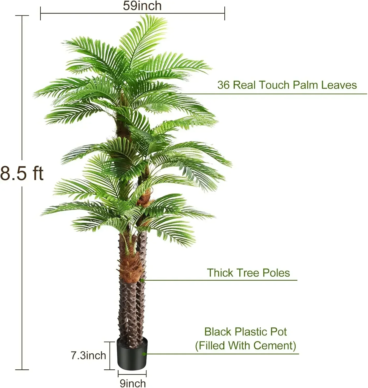 8.5ft Tall Artificial Palm Tree for Outdoors - Triple Phoenix Palm, UV Resistant, Large Fake Silk Palm Tree - Perfect for Patio,