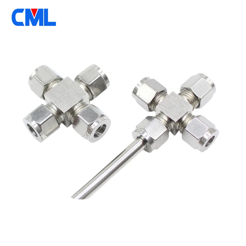 304 Stainless Steel Double Ferrules 4 Way Cross Fitting 4 6 8 10mm 12mm 1/8