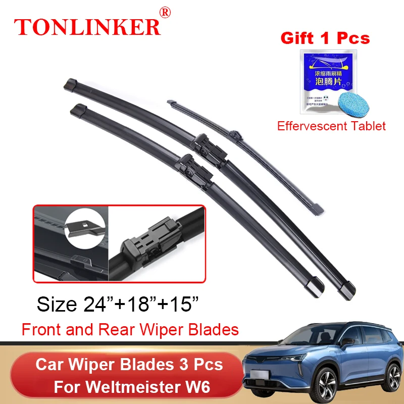 

TONLINKER Car Wiper Blades For Weltmeister W6 2021 2022 2023 Front and Rear Windscreen Wiper Blade Brushes Cutter Goods