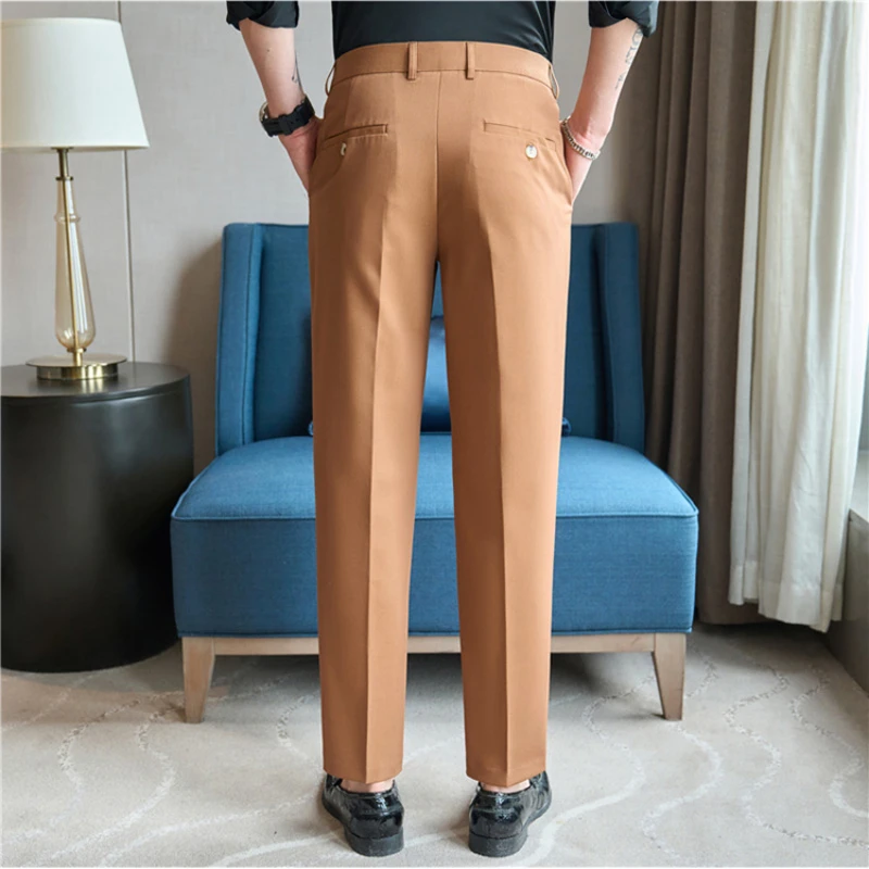 Men\'s High-quality Dress Pants Solid Color Suit Pants Business Slim Fit Casual High-quality Formal Office and Social Pants