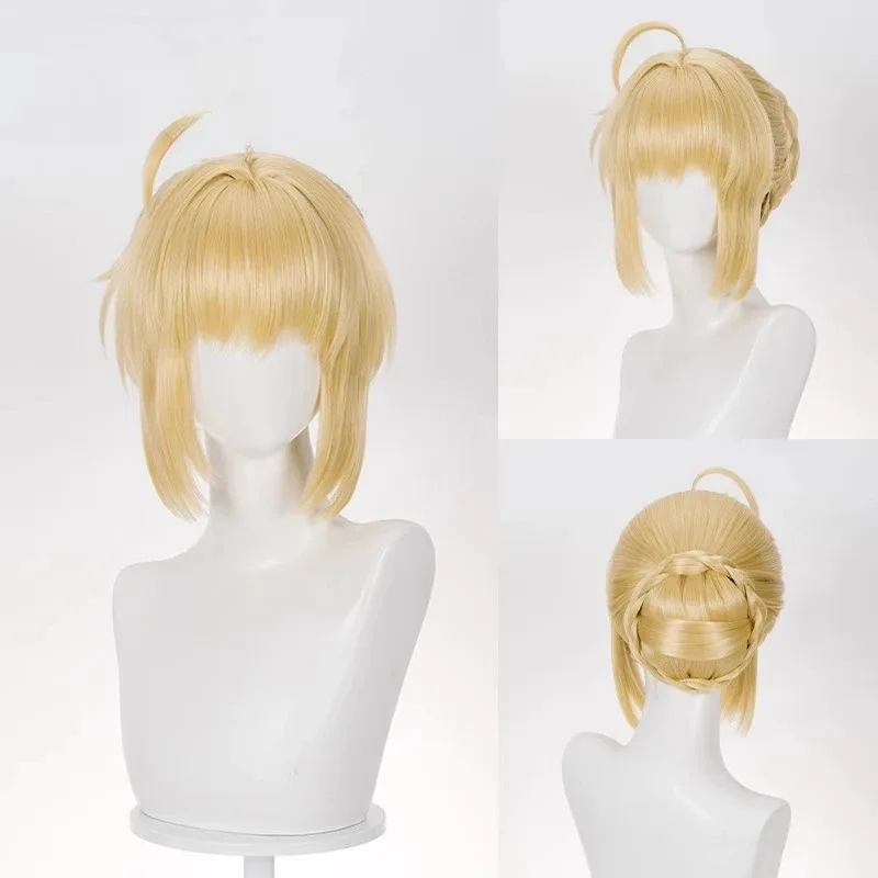 2025 11 혼카이 스타 레일 X 페이트/스테이 나이트 아르투리아 펜드래곤 세이버 블론드 스타일 업도 코스프레 풀 가발+ 가발 캡