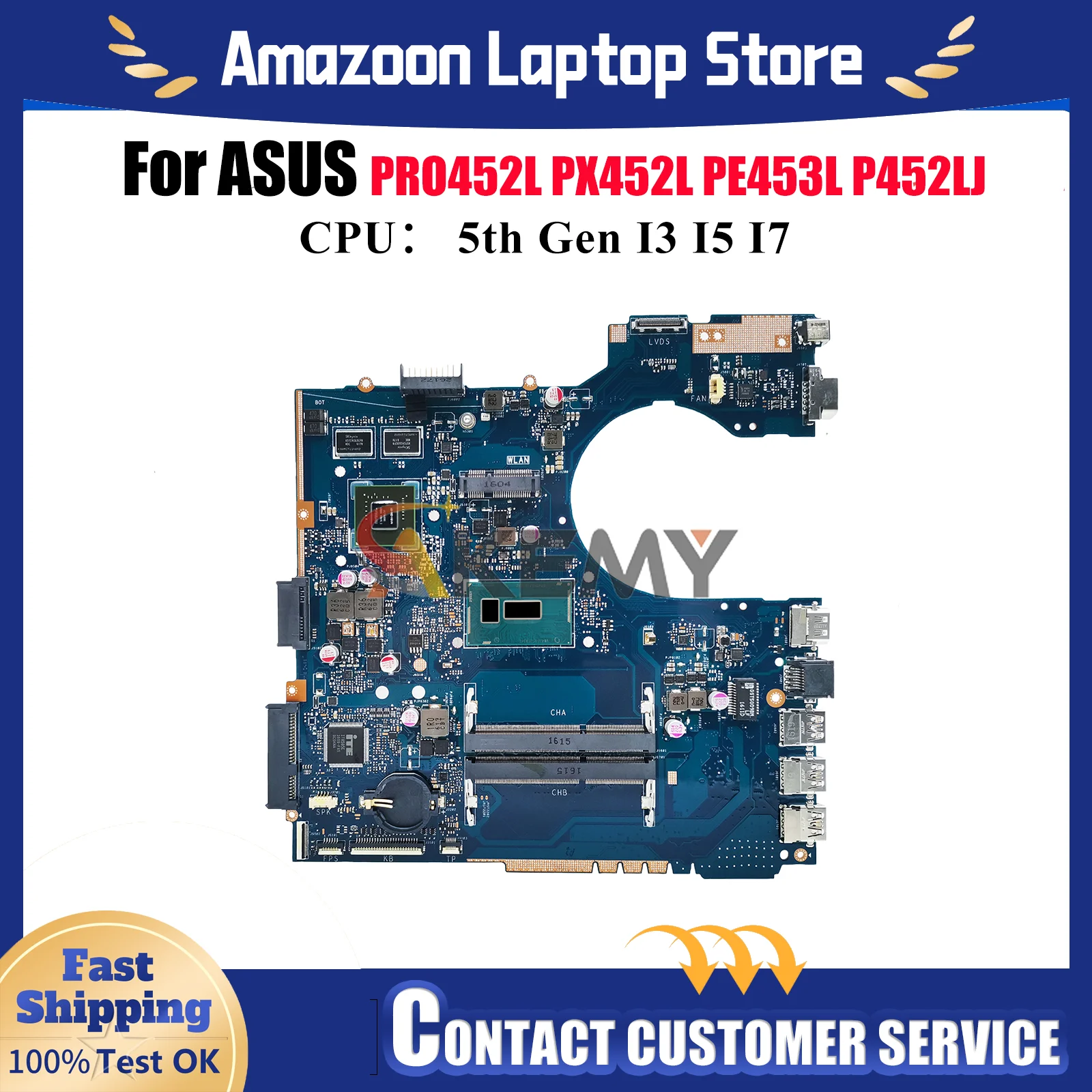 

P452LJ Laptop Motherboard For ASUS PE453L P452LJ PRO452L P452L PX452L Notebook Mainboard W/ I3 I5 I7 CPU 100% tests OK fast ship
