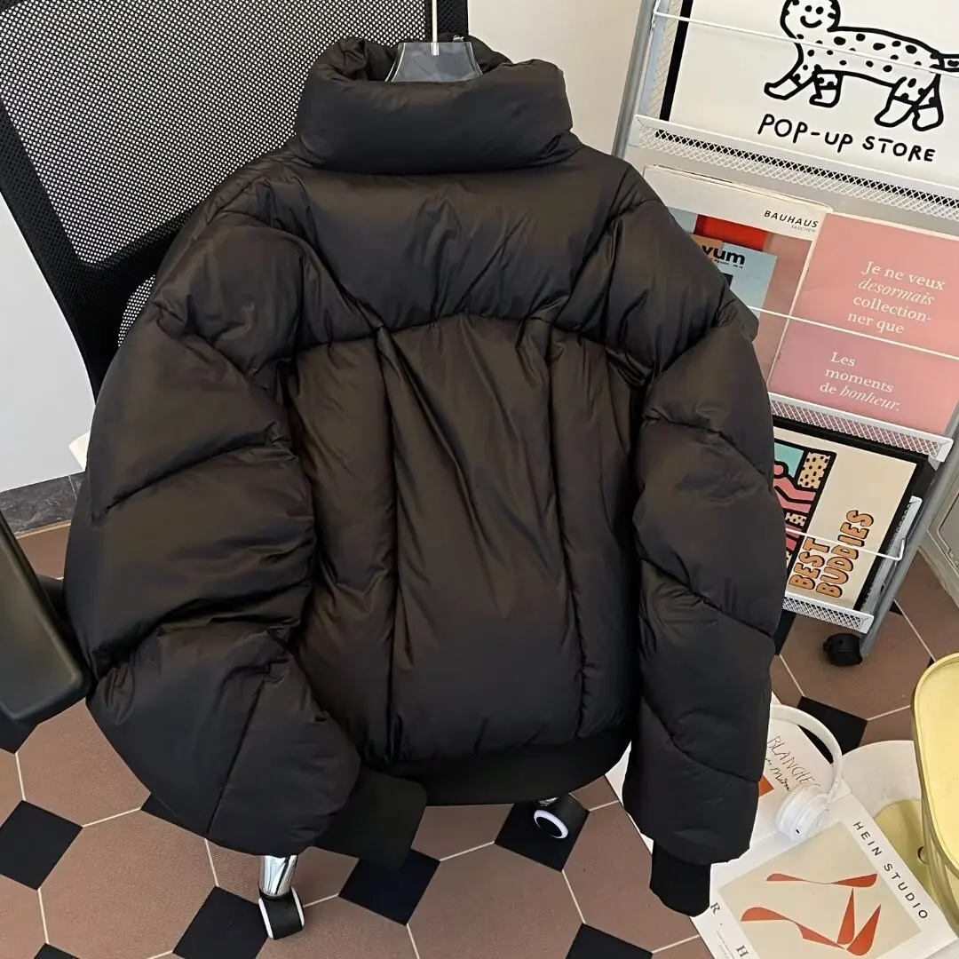 Mens Short Puffer Jacket Winter Thickened Warm Down Cotton Coat Loose High Collar Streetwear Fashion Windproof Bread Jacket