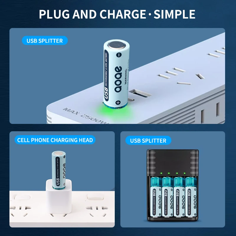 Piles rechargeables AA au lithium pour souris et jouets télécommandés, port du procureur, étui de batterie, 1.5 V, 2700mWh