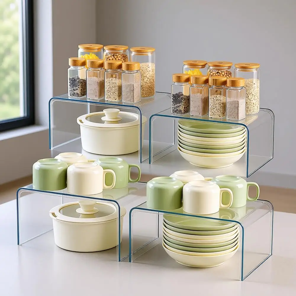 

4-Piece Clear Shelf Organizer Set for Pantry, Bathroom, Desk, and Kitchen Cabinet Storage
