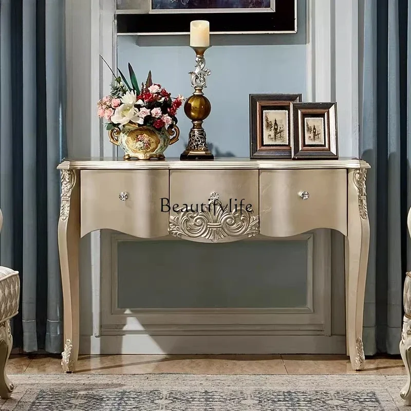 

03.European Style Entryway Console Table American Light Luxury French Retro Living Room Wall Cabinet Bedroom Dressing Table Desk