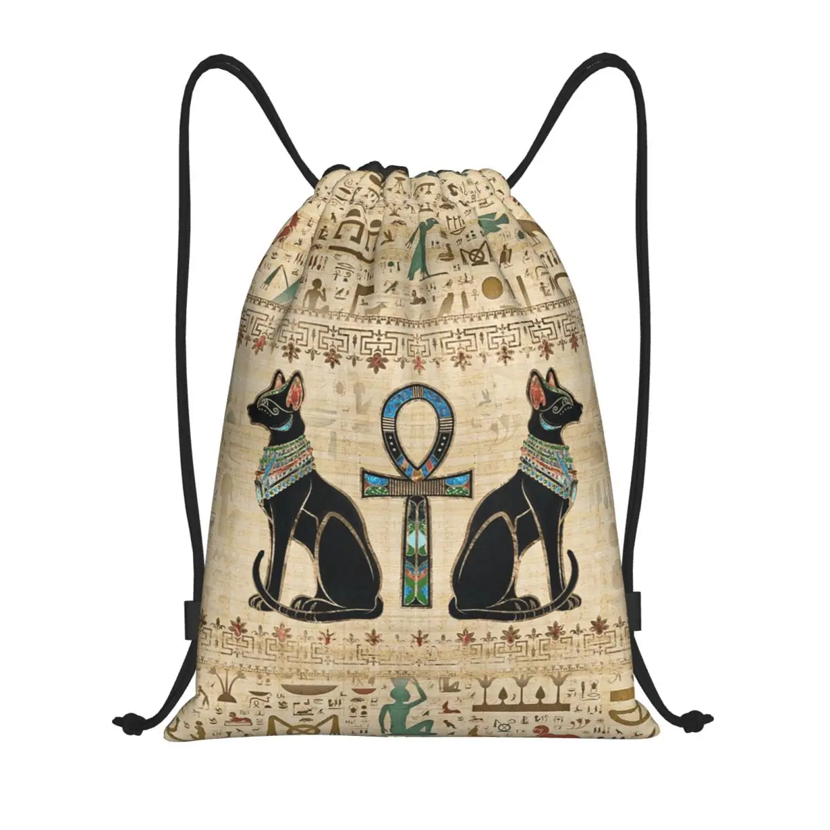 

Рюкзаки с изображением египетских кошек и креста Анкх, портативные сумки на шнурке, спортивные сумки, сумки для книг, сумки для путешествий и школы