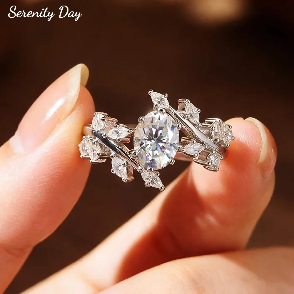 

Кольца с овальным муассанитом 1 карат, цвет D, для женщин и девушек, подарок, из стерлингового серебра 925 пробы, в форме листа, вдохновленные природой, для помолвки и свадьбы