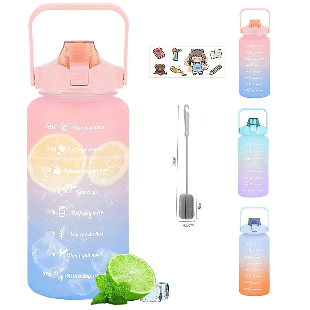 2L Water Bottle Large Capacity Sports Cup Water Bottle Outdoor Fitness Portable Straw Big Water Bottle Plastic Botella