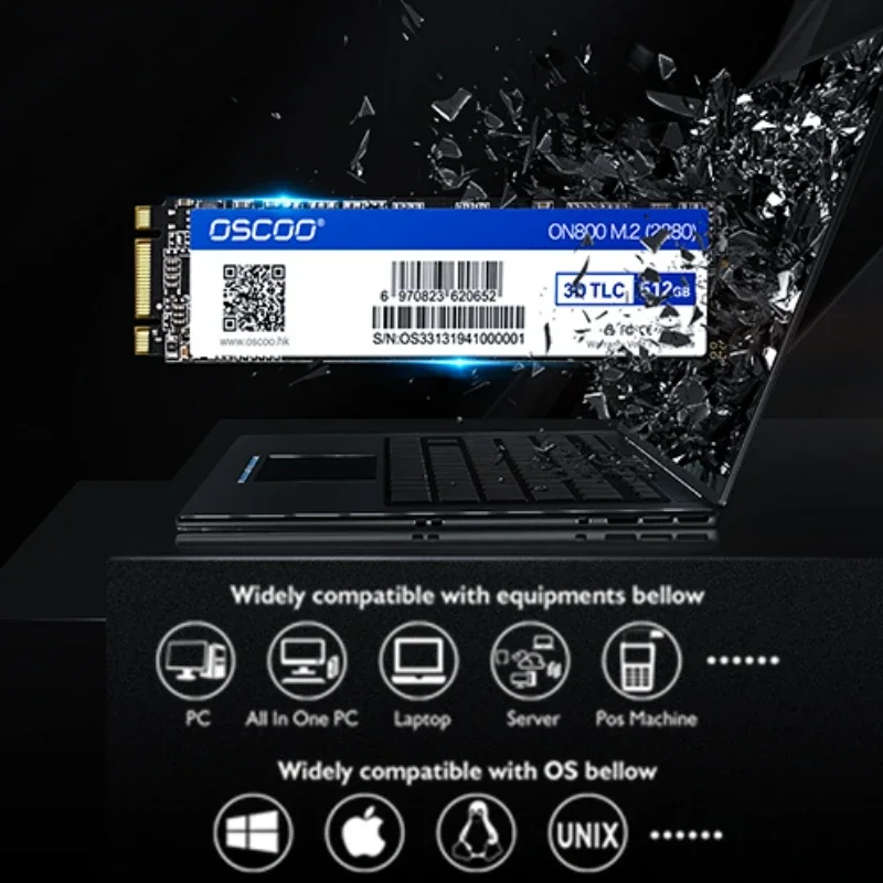 OSCOO-Unidade de estado sólido interna para laptop, disco rígido, SSD M2, 512GB, SATA 2280, 128GB, 256GB, NGFF