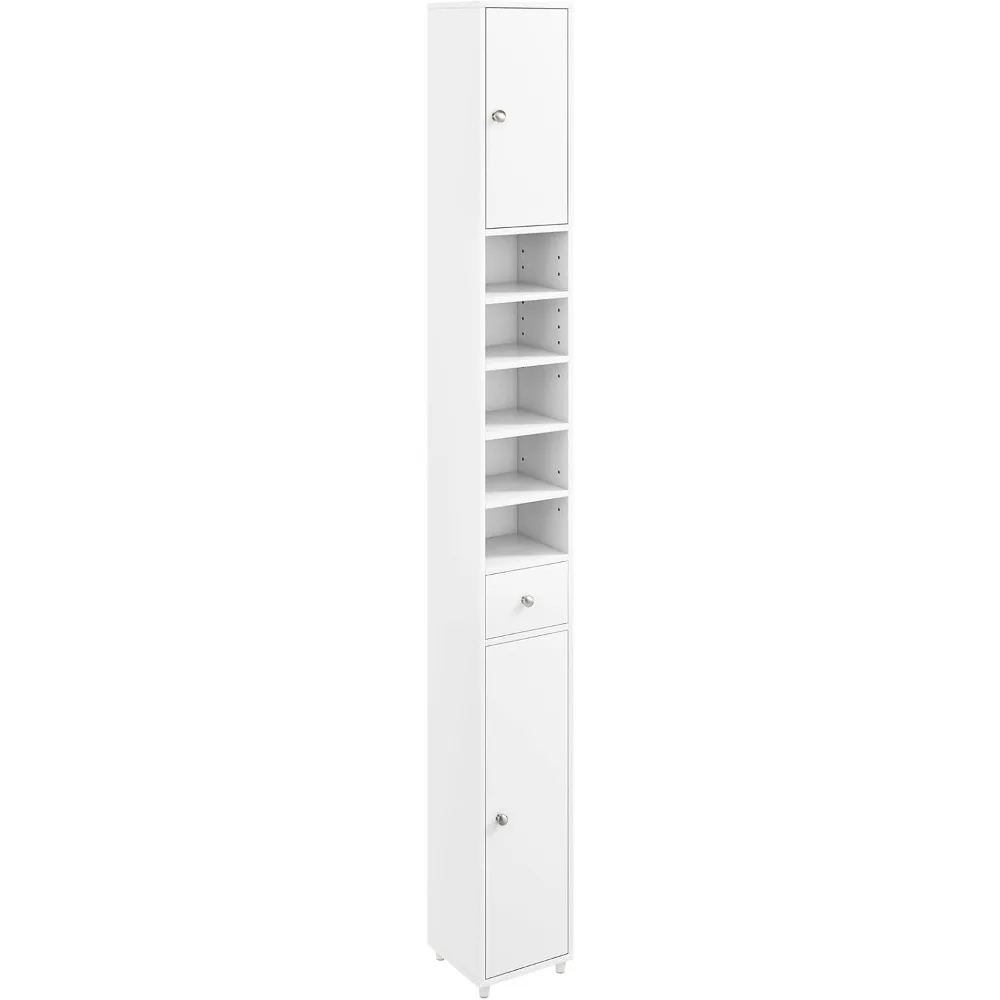 71 Tall Narrow Storage Cabinet, Bathroom Cabinet with 1 Drawer 2 Doors and 5 Open Shelves, Slim Bathroom Storage Cabinet