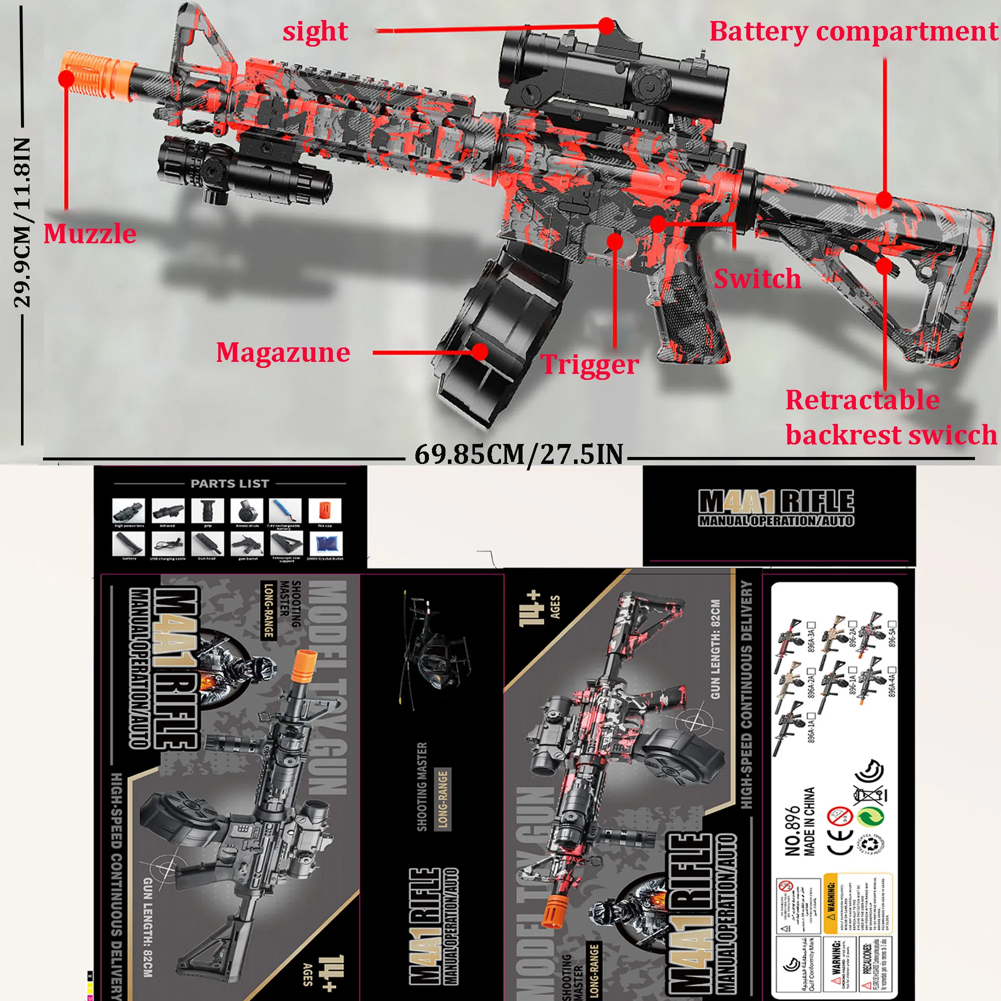 Elektrisch gelbalblaster-speelgoed, handmatige/automatische milieuvriendelijke splatterballblaster, geschikt voor schietspellen buitenshuis