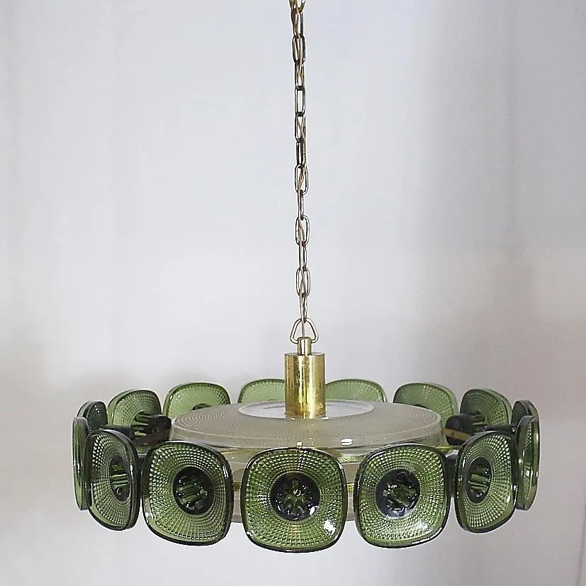 French Green Glass Pendant Light Artistic Carving Decorative Lighting For Living Room Hotel