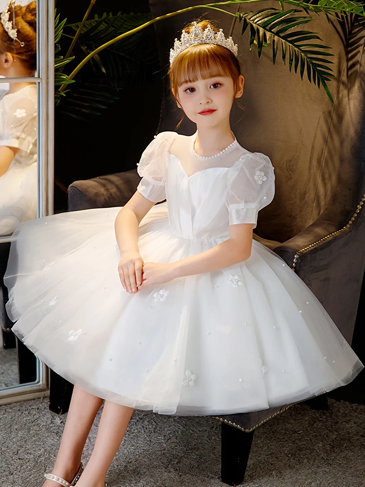 プリンセススタイル子供用誕生日ドレス女の子のパフォーマンス衣装夏ポリエステル生地子供用フォーマルウェア小さな女の子のピアノショーコスチューム