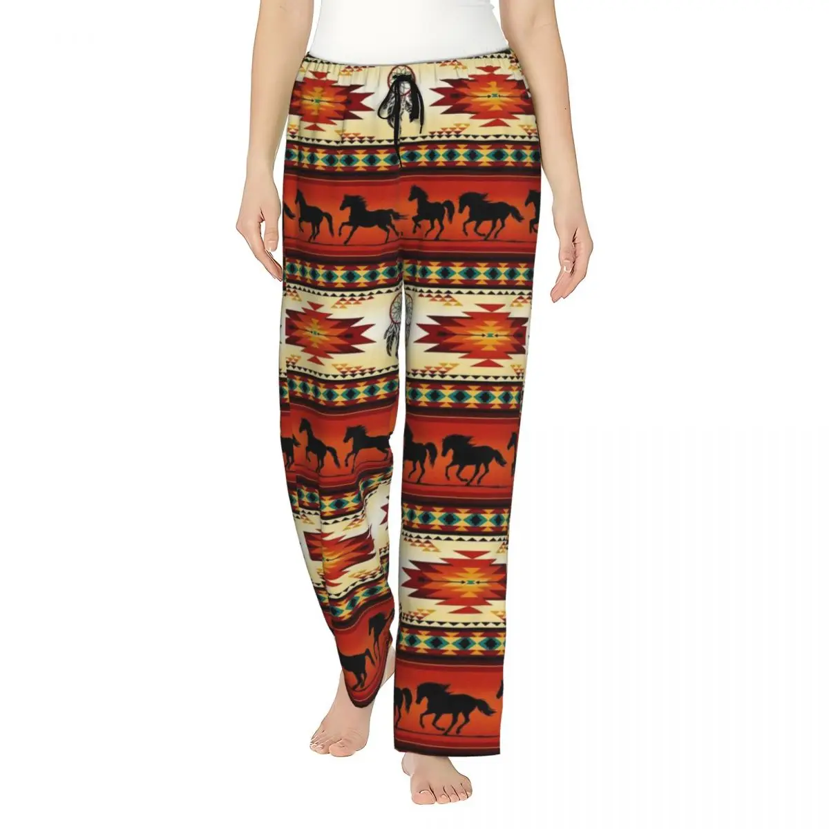 Custom Printed Navajo Aztec Tribal Horse Pattern Pajama Pants Women's Sleep Sleepwear Bottoms with Pockets