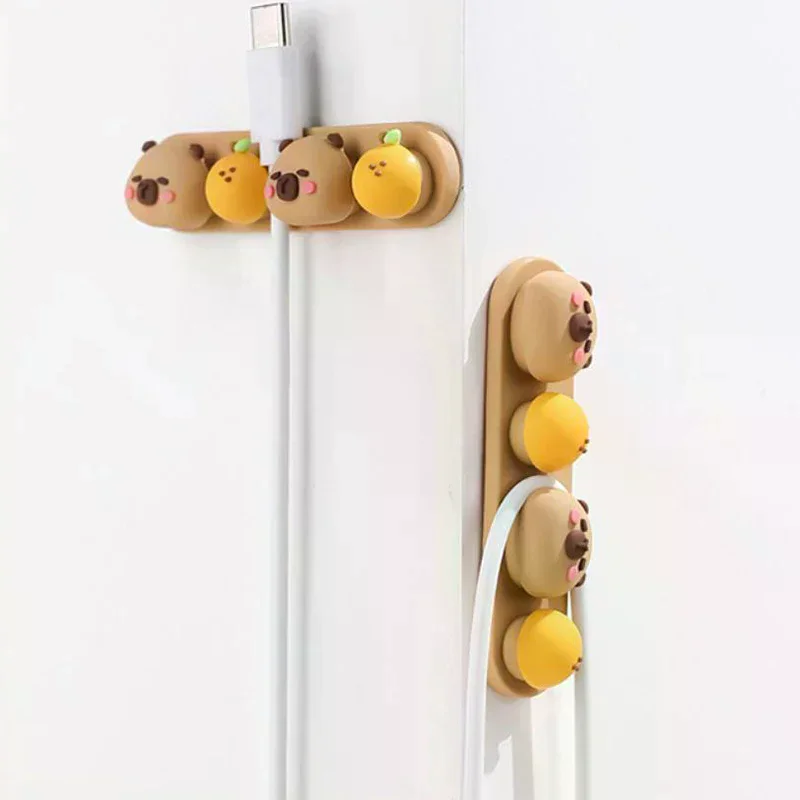 Portable Capybara Cable Organizer Punch-free Silicone Data Cable Fixed Cable Winder Cartoon Charging Cable Storage