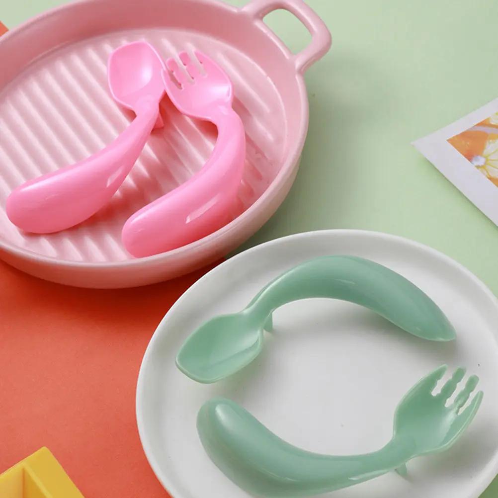

1Set Adorable Bendable Baby Spoon Fork Set Strong Wear Deform Break Resistant Portable Compact Toddler Utensils Baby Feeding