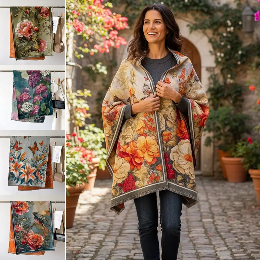 

Имитация кашемира, картина маслом, шарф, утолщенный, роскошный, элегантный, с цветочным принтом, жаккардовая шаль, плащ, кардиган, накидка