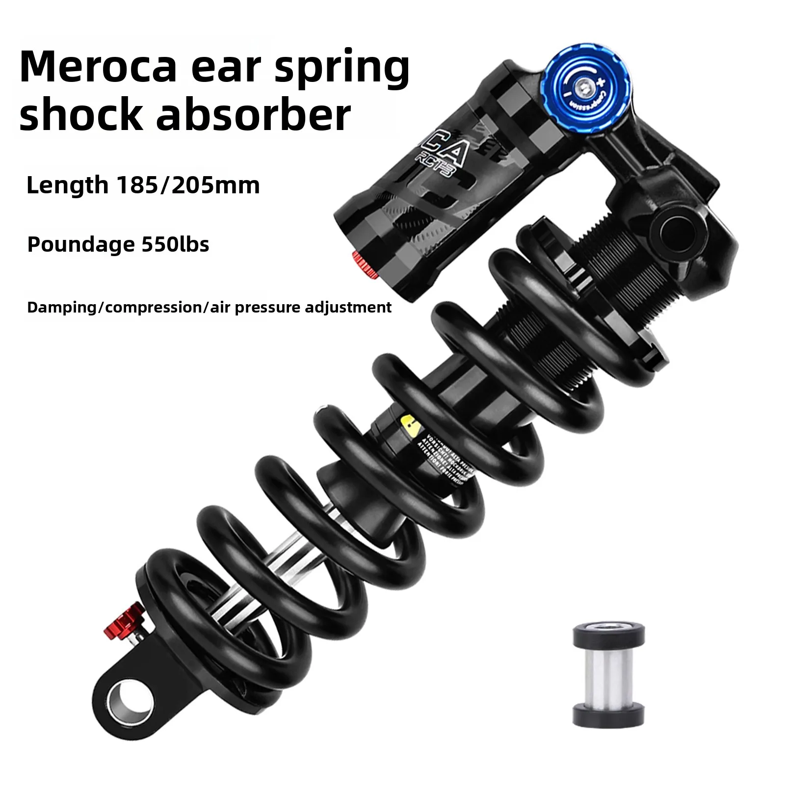 

MEROCA-RCT3 Mountain Bike Trunnion Spring Shock Absorber with Damping 185/205mm Rear Shock for Full Suspension Bikes