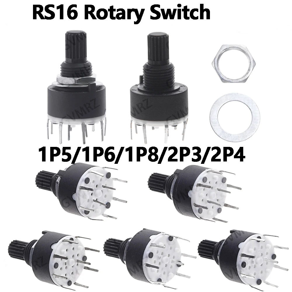 1PCS RS16 Rotary Switch 1P/2P 3-8 Position Selector Switch with Mounting Screw & Washer 2X3/2X4